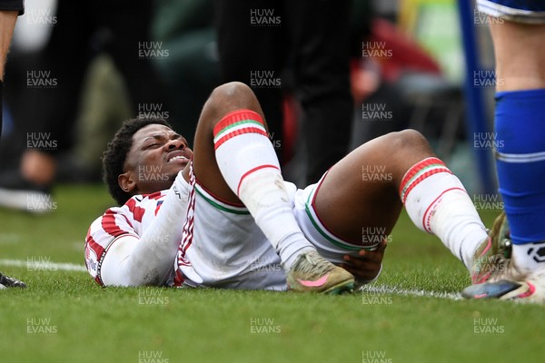310126 - Bristol Rovers v Newport County - Sky Bet League 2 - Bobby Kamwa of Newport County goes off injured