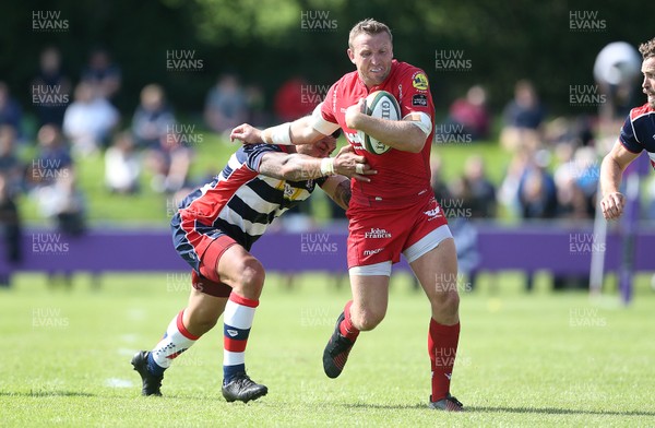190817 - Bristol Rugby v Scarlets Rugby - Pre Season Friendly - Hadleigh Parkes of Scarlets is tackled