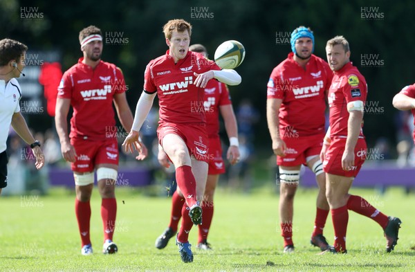190817 - Bristol Rugby v Scarlets Rugby - Pre Season Friendly - Rhys Patchell of Scarlets kicks to touch