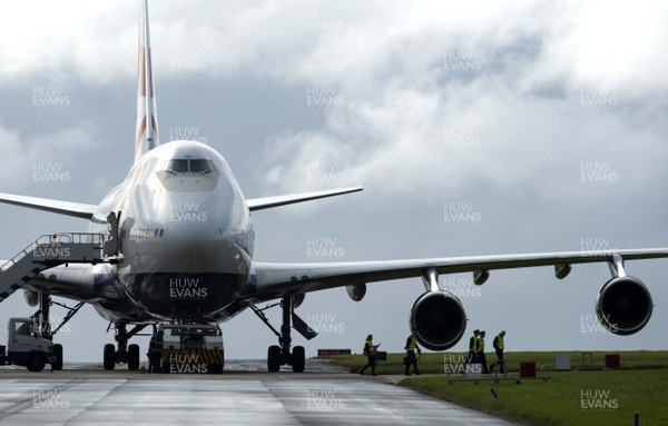 081020 -  The aircrew including the pilot leave the aircraft for the final time after the last British Airways 747 jumbo jet to take off from Heathrow arrives at St Athan in South Wales before being scrapped