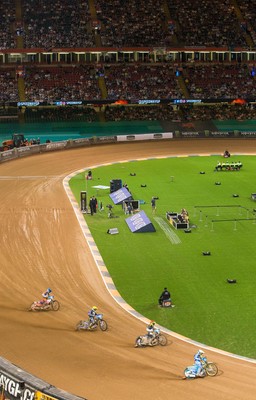 210718 - British FIM Speedway Grand Prix, Cardiff - A general view of the Principality Stadium during the heats at the British FIM Speedway Grand Prix