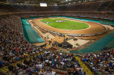 210718 - British FIM Speedway Grand Prix, Cardiff - A general view of the Principality Stadium during the heats at the British FIM Speedway Grand Prix