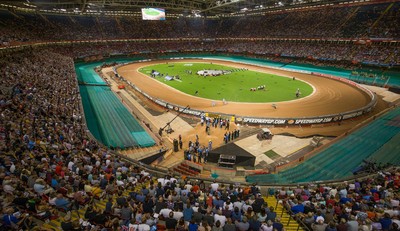 210718 - British FIM Speedway Grand Prix, Cardiff - A general view of the Principality Stadium during the heats at the British FIM Speedway Grand Prix