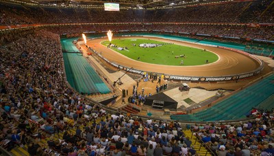 210718 - British FIM Speedway Grand Prix, Cardiff - A general view of the Principality Stadium during the heats at the British FIM Speedway Grand Prix