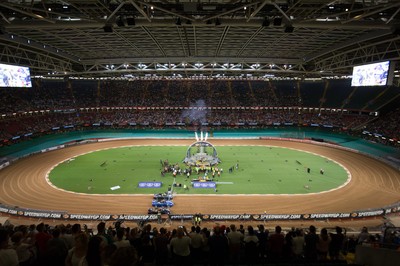 210718 - British FIM Speedway Grand Prix, Cardiff - A general view of the Principality Stadium during the presentation ceremony of the British FIM Speedway Grand Prix