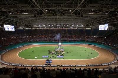 210718 - British FIM Speedway Grand Prix, Cardiff - A general view of the Principality Stadium during the presentation ceremony of the British FIM Speedway Grand Prix