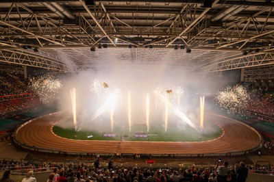 210718 - British FIM Speedway Grand Prix, Cardiff - Fireworks at the end of the British FIM Speedway Grand Prix