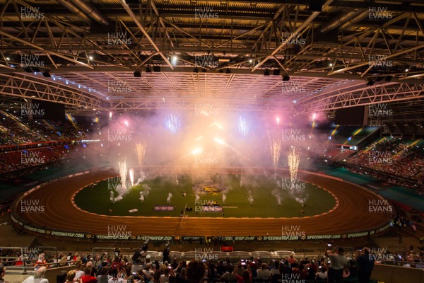 210718 - British FIM Speedway Grand Prix, Cardiff - Fireworks at the end of the British FIM Speedway Grand Prix