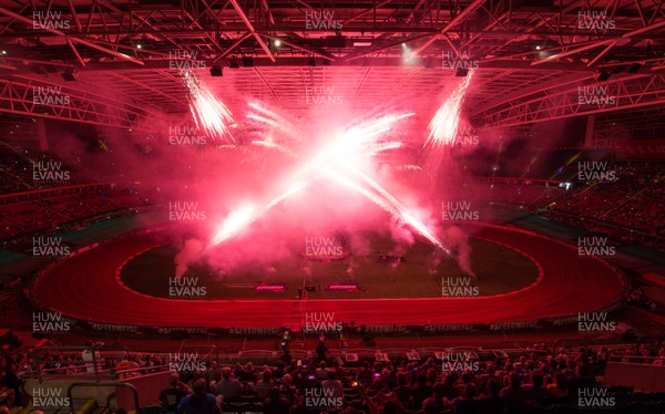 210919 - 2019 Adrian Flux British FIM Speedway Grand Prix, Principality Stadium - The after race fireworks show inside the Principality Stadium