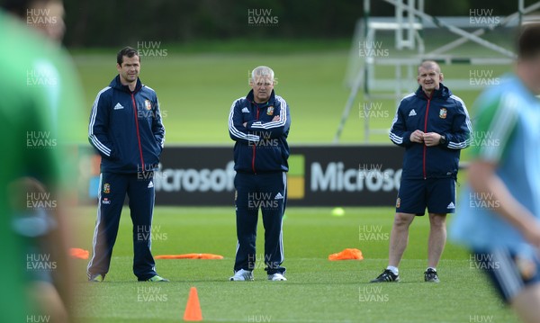 150513 - British & Irish Lions Rugby Training -Andy Farrell, Warren Gatland and Graham Rowntree during training 