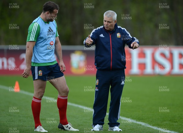 150513 - British & Irish Lions Rugby Training -Jamie Roberts and Warren Gatland during training 