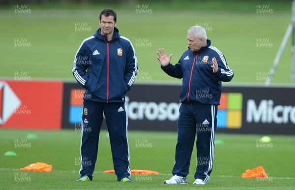 150513 - British & Irish Lions Rugby Training -Andy Farrell and Warren Gatland during training 