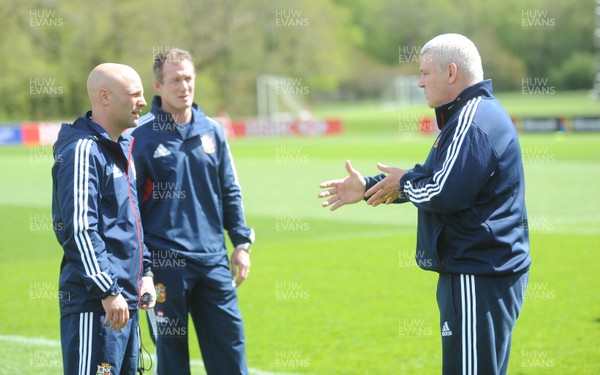 150513 - British & Irish Lions Rugby Training -Adam Beard, Rob Howley and Warren Gatland during training 