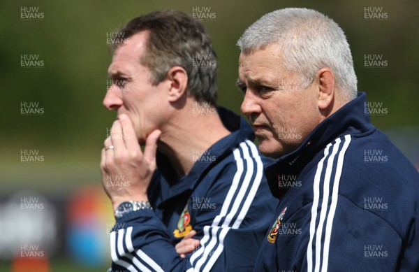 150513 - British and Irish Lions Training session, Vale Resort, Cardiff - The British and Irish Lions head coach Warren Gatland, right, with assistant coach Rob Howley