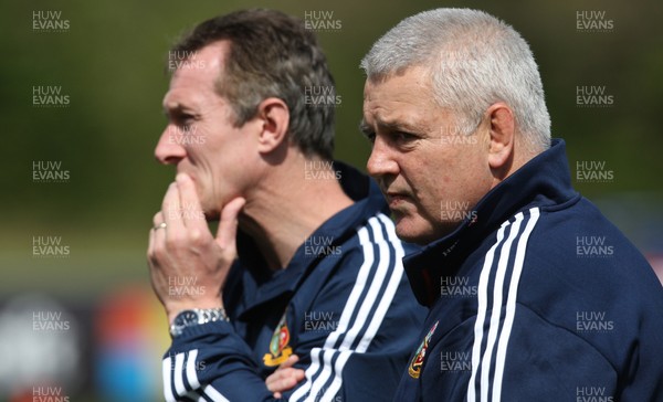 150513 - British and Irish Lions Training session, Vale Resort, Cardiff - The British and Irish Lions head coach Warren Gatland, right, with assistant coach Rob Howley