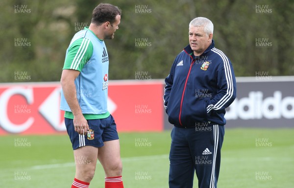 150513 - British and Irish Lions Training session, Vale Resort, Cardiff - Jamie Roberts with Lions head coach Warren Gatland  during training session