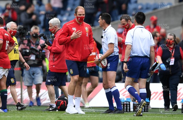 260621 - British & Irish Lions v Japan - The Vodafone 1888 Cup - Alun Wyn Jones of British & Irish Lions talks to Referee Pascal Gauzere at full time