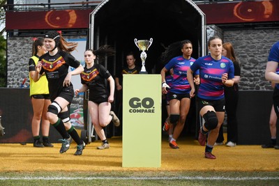 290426 - Bro Dur v Dyffryn Conwy - Girls Schools Final U16 - Road To Principality Finals - Both sides run out at the start of the match