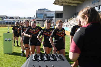 290426 - Bro Dur v Dyffryn Conwy - Girls Schools Final U16 - Road To Principality Finals - Dyffryn Conwy collect their medals at full time