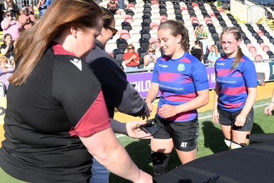 290426 - Bro Dur v Dyffryn Conwy - Girls Schools Final U16 - Road To Principality Finals - Bro Dur collect their medals at full time