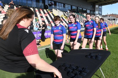 290426 - Bro Dur v Dyffryn Conwy - Girls Schools Final U16 - Road To Principality Finals - Bro Dur collect their medals at full time
