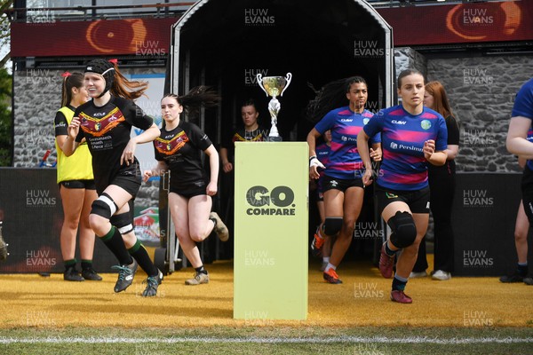 290426 - Bro Dur v Dyffryn Conwy - Girls Schools Final U16 - Road To Principality Finals - Both sides run out at the start of the match