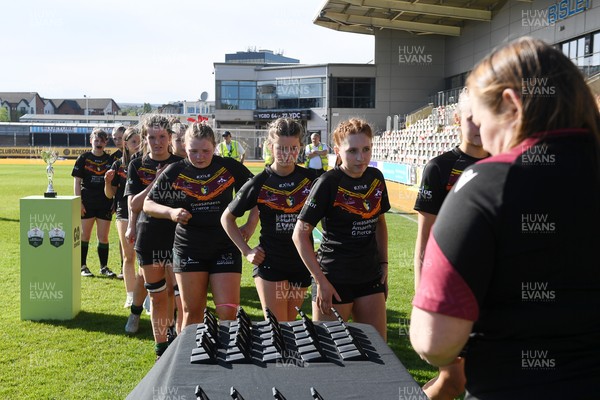 290426 - Bro Dur v Dyffryn Conwy - Girls Schools Final U16 - Road To Principality Finals - Dyffryn Conwy collect their medals at full time