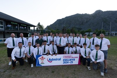 170525 - Bro Ffestiniog RFC, Admiral National League 3 North West Presentation - Bro Ffestiniog RFC captain Huw Parry lifts the trophy after they win the Admiral National League 3 North West title