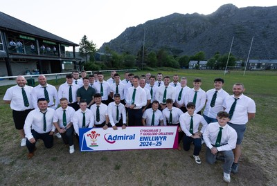 170525 - Bro Ffestiniog RFC, Admiral National League 3 North West Presentation - Bro Ffestiniog RFC captain Huw Parry lifts the trophy after they win the Admiral National League 3 North West title