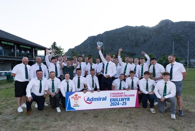 170525 - Bro Ffestiniog RFC, Admiral National League 3 North West Presentation - Bro Ffestiniog RFC captain Huw Parry lifts the trophy after they win the Admiral National League 3 North West title