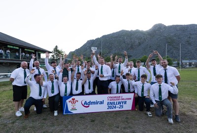 170525 - Bro Ffestiniog RFC, Admiral National League 3 North West Presentation - Bro Ffestiniog RFC captain Huw Parry lifts the trophy after they win the Admiral National League 3 North West title