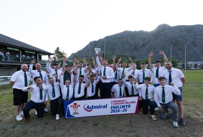 170525 - Bro Ffestiniog RFC, Admiral National League 3 North West Presentation - Bro Ffestiniog RFC captain Huw Parry lifts the trophy after they win the Admiral National League 3 North West title
