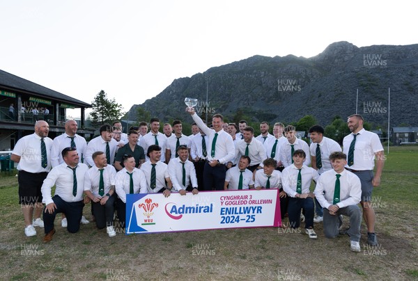 170525 - Bro Ffestiniog RFC, Admiral National League 3 North West Presentation - Bro Ffestiniog RFC captain Huw Parry lifts the trophy after they win the Admiral National League 3 North West title