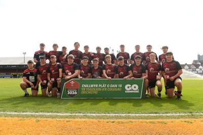 270426 - Bro Teifi v Maes Y Gwendraeth - Road to Principality Finals - Boys U18s Plate - Bro Teifi players celebrate lifting the plate at full time