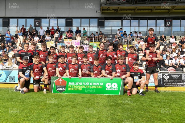 270426 - Bro Teifi v Maes Y Gwendraeth - Road to Principality Finals - Boys U18s Plate - Bro Teifi players celebrate lifting the plate at full time