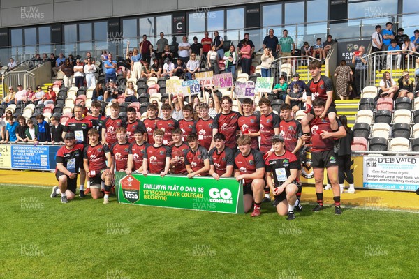270426 - Bro Teifi v Maes Y Gwendraeth - Road to Principality Finals - Boys U18s Plate - Bro Teifi players celebrate lifting the plate at full time