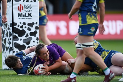 220426 - Brunel v Loughborough - Women's BUCS Final - Amelia Williams of Loughborough scores a try