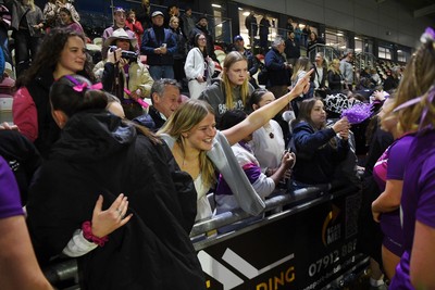 220426 - Brunel v Loughborough - Women's BUCS Final - Loughborough fans celebrate with the players at full time