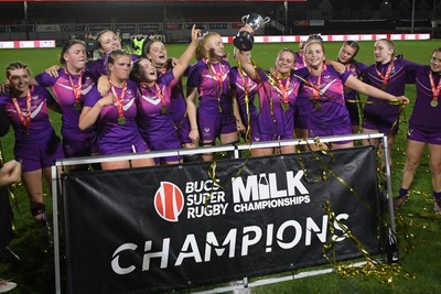 220426 - Brunel v Loughborough - Women's BUCS Final - Loughborough fans celebrate with the players at full time
