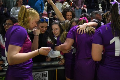220426 - Brunel v Loughborough - Women's BUCS Final - Loughborough fans celebrate with the players at full time
