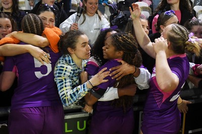 220426 - Brunel v Loughborough - Women's BUCS Final - Loughborough fans celebrate with the players at full time