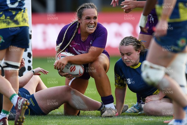 220426 - Brunel v Loughborough - Women's BUCS Final - Amelia Williams of Loughborough celebrates scoring a try
