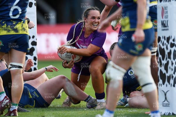 220426 - Brunel v Loughborough - Women's BUCS Final - Amelia Williams of Loughborough celebrates scoring a try