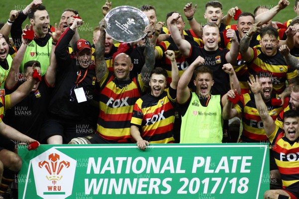 290418 - Brynmawr RFC v Nant Conwy RFC - WRU National Plate Competition - Final - Brynmawr celebrate winning the Plate final 
