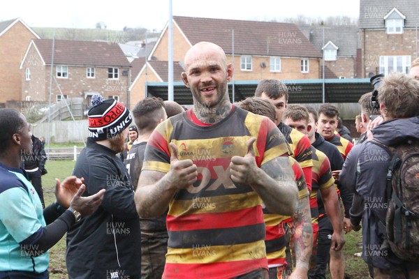 310318 - Brynmaer RFC v Nelson RFC - WRU National Plate Competition - Semi Final - Brynmawr celebrate winning a place in the final after extra time  