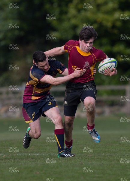 270315 - Brynteg v Corpus Christi, Welsh Schools Cup Semi-Final, Pencoed - Action as Brynteg (blue and yellow shirts) take on Corpus Christi in the Welsh Schools Cup Semi Final