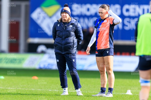 140226 - Brython Thunder v Edinburgh - Celtic Challenge - Edinburgh head coach Claire Cruikshank  during the warm up