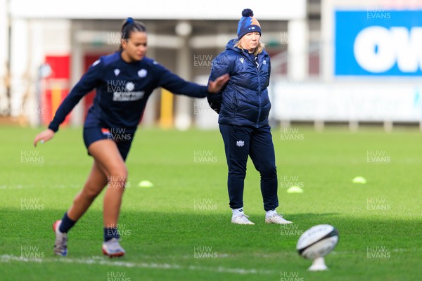 140226 - Brython Thunder v Edinburgh - Celtic Challenge - Edinburgh head coach Claire Cruikshank  during the warm up