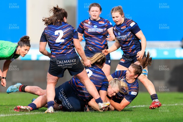 140226 - Brython Thunder v Edinburgh - Celtic Challenge - Seren Lockwood of Brython Thunder goes over for a try
