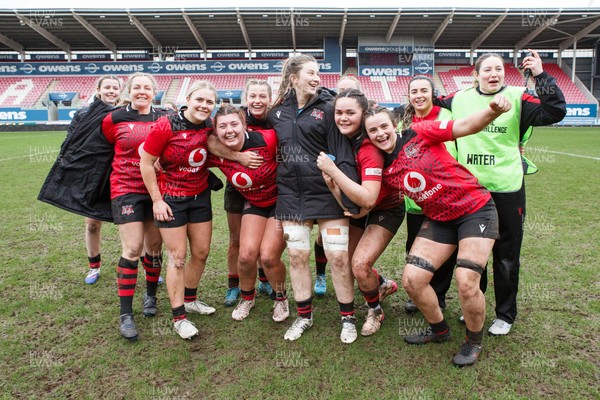 140226 - Brython Thunder v Edinburgh - Celtic Challenge - Brython Thunder players celebrate at the end of the match
